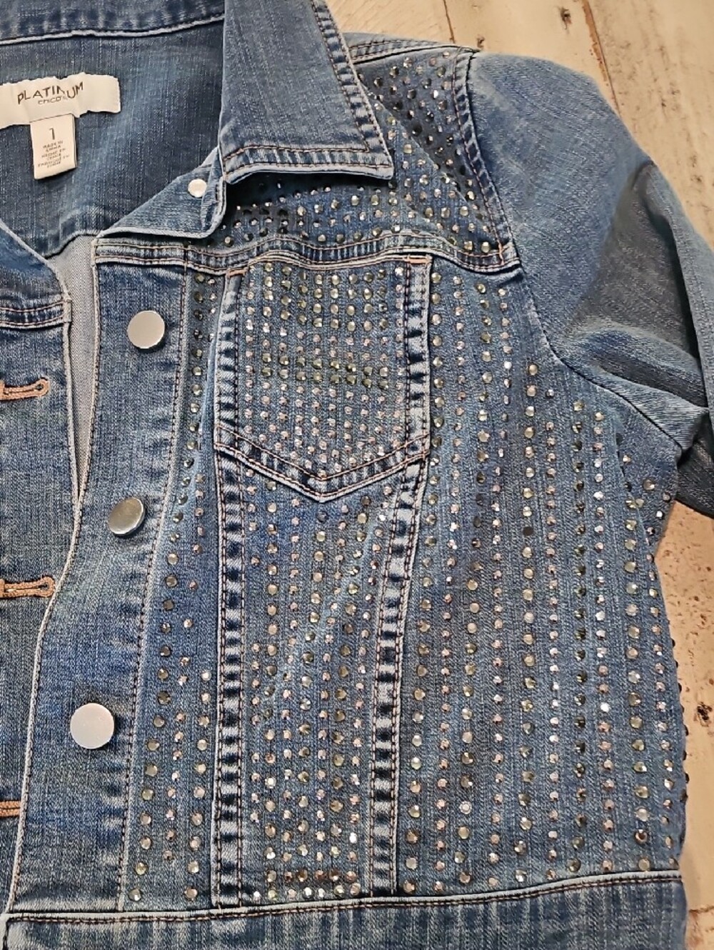 Chico's Platinum Blue Studded Denim Jacket - Picture 5 of 14
